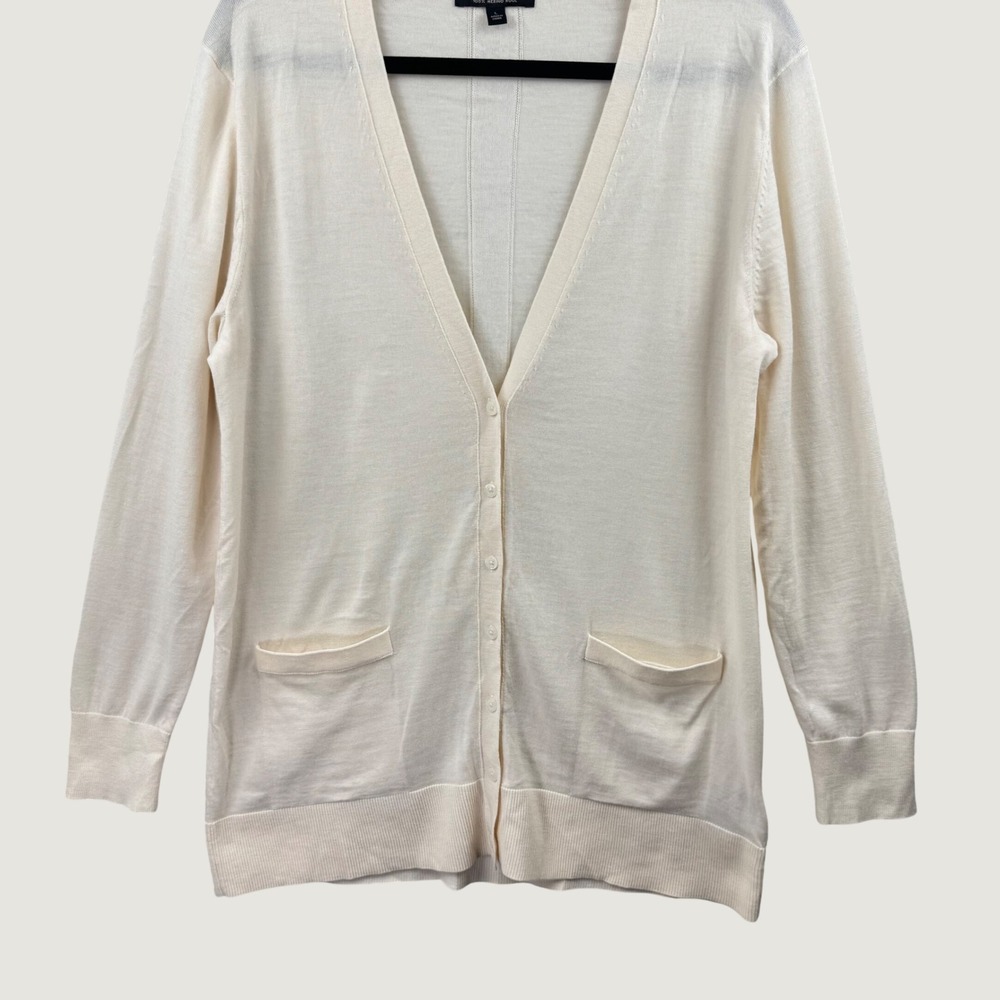 Banana Republic Cardigan Womens Large Ivory Merino Wool V-Neck Button Pockets - Picture 3 of 12